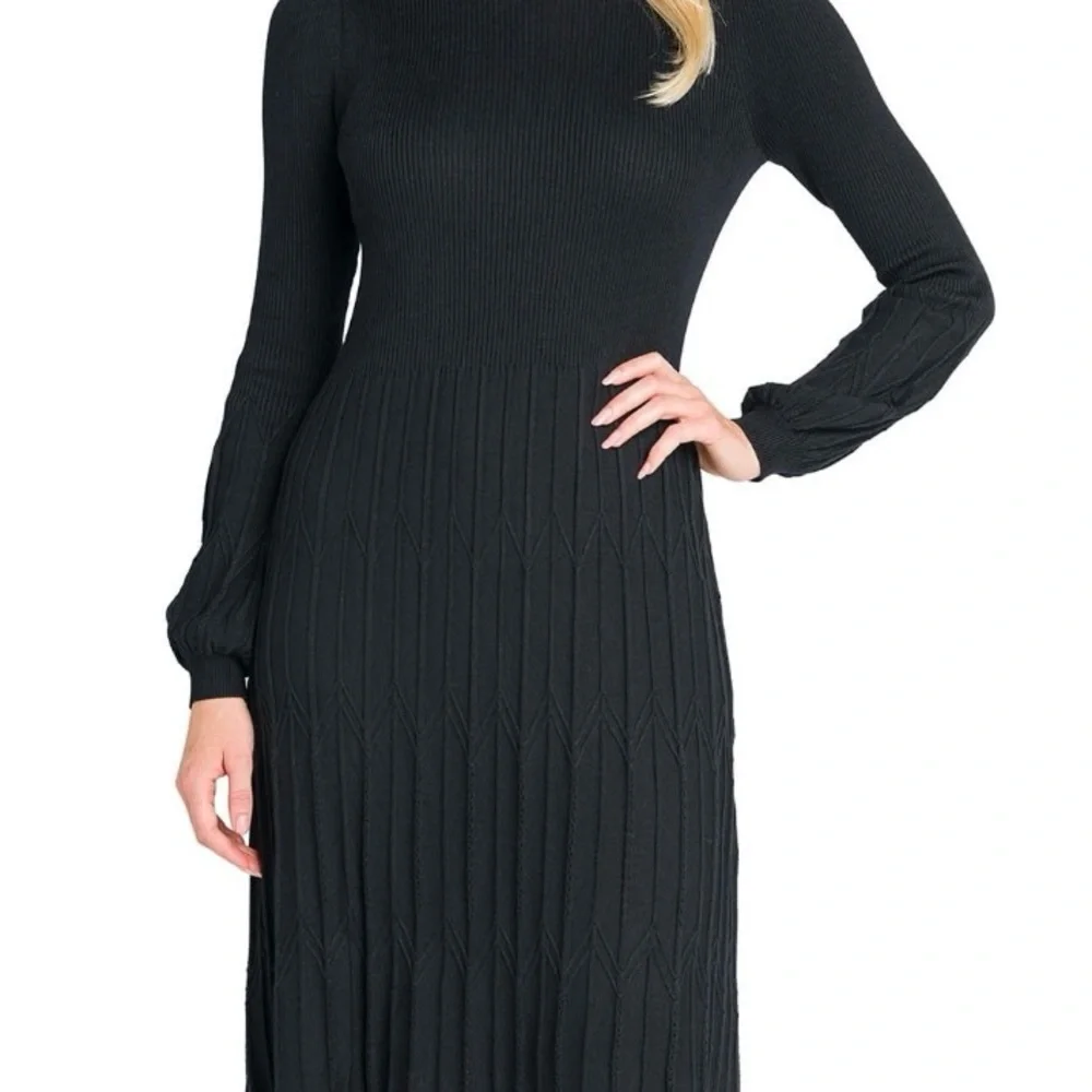 NWT Elegant Black Long Sleeve Sweater Dress - Picture 3 of 4